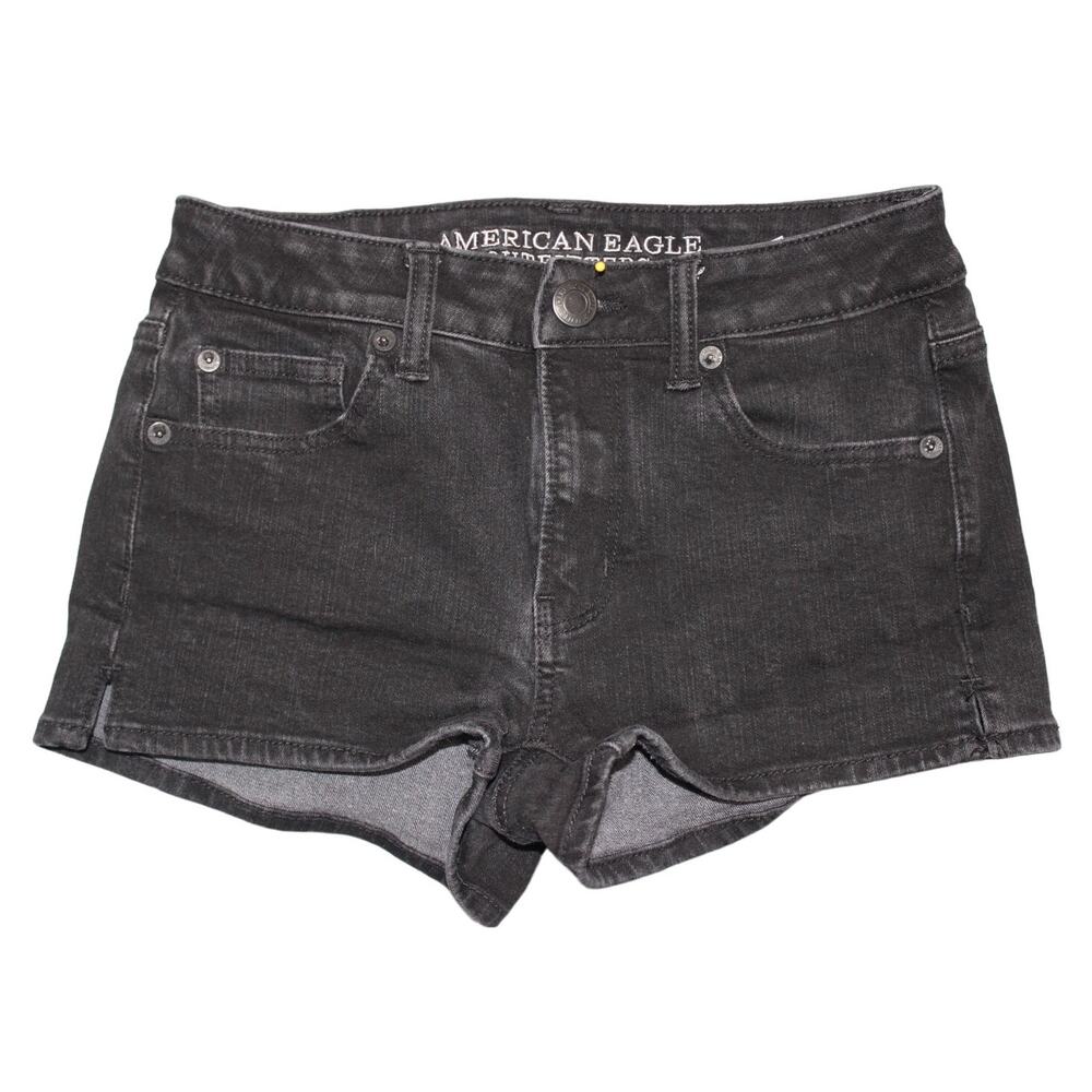 American Eagle Womens Shorts Black 360 Super Stretch Hi Rise Shortie Size 00
